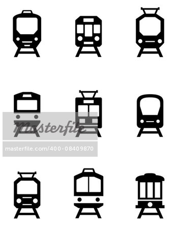 set of black train icons for passenger transportation industry