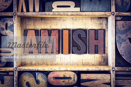 The word "Amish" written in vintage wooden letterpress type.