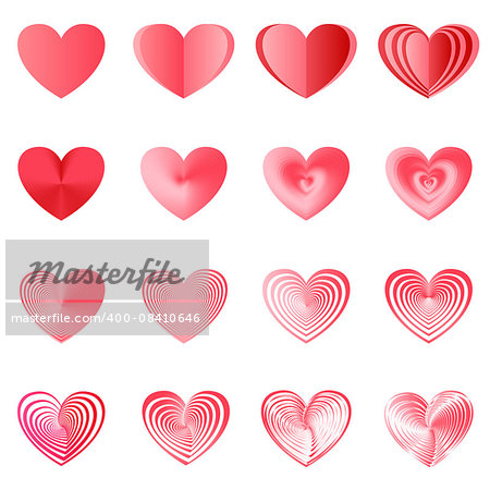 red hearts - love symbol, vector illustrations set