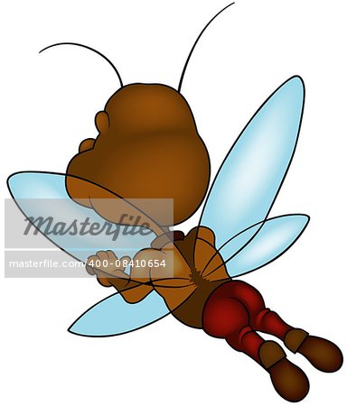 Flying Brown Bug - Colored Cartoon Illustration, Vector