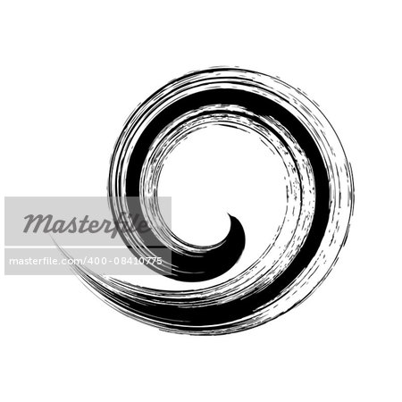 Black vector single brush stroke spiral element isolated