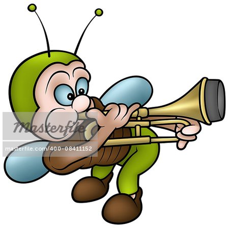 Bug Playing a Trombone - Colored Cartoon Illustration, Vector