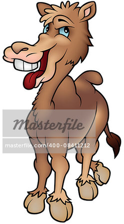 Brown Camel with Open Mouth - Colored Cartoon Illustration, Vector