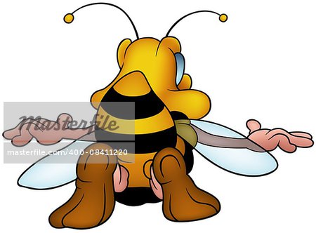 Flying Honeybee - Colored Cartoon Illustration, Vector