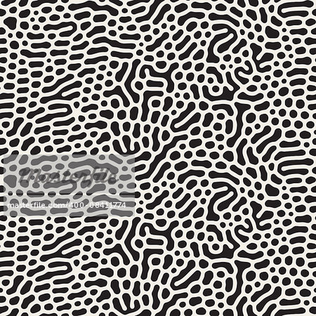 Vector Seamless Black and White Wavy Organic Rounded Shapes Foam Pattern Abstract Background