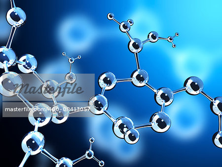 Abstract molecular structure from glass. On blue background