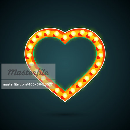 Valentines day heart with light bulbs. Vector illustration.