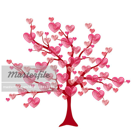 Valentine love tree, leaves from hearts, vector illustrations