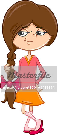 Cartoon Illustration of Beautiful Preschool or School Age Girl