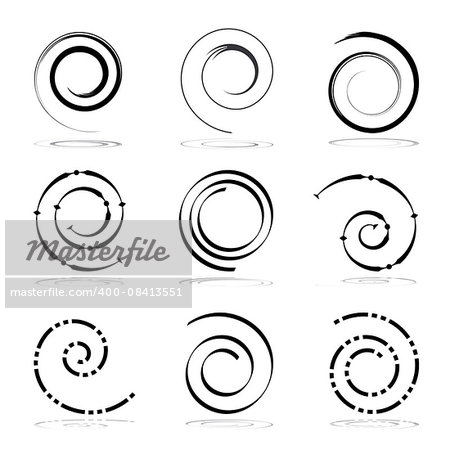 Spiral design elements set. Vector art.