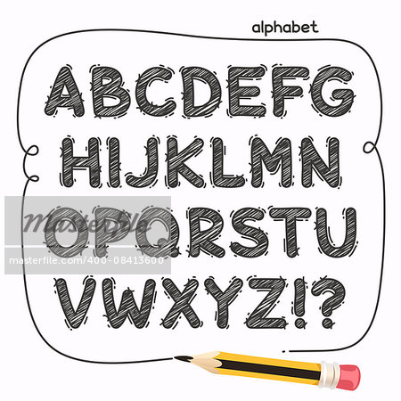 Cartoon doodle alphabet for your nice design. Isolated on white background. Clipping paths included in JPG file.