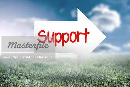 The word support and arrow against sunny landscape