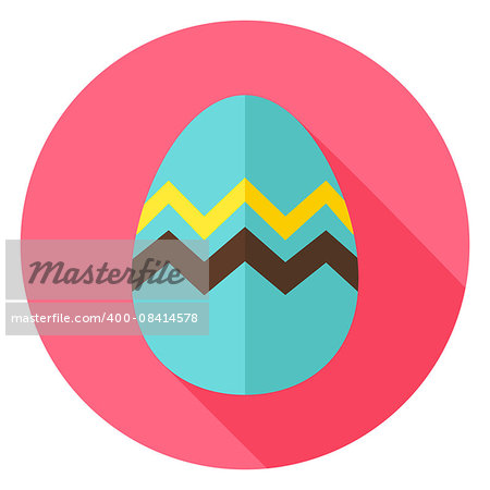 Easter Egg with Zigzag Circle Icon. Flat Design Vector Illustration with Long Shadow. Spring Christian Holiday Symbol.