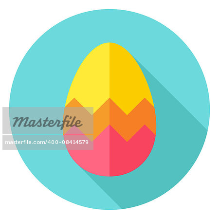 Easter Egg with Zigzag Decor Circle Icon. Flat Design Vector Illustration with Long Shadow. Spring Christian Holiday Symbol.
