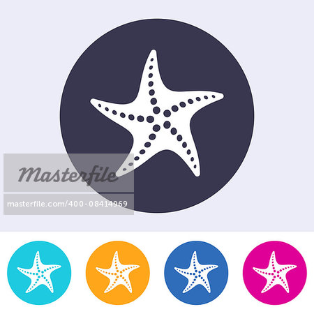 Single vector starfish icon on round colorful buttons