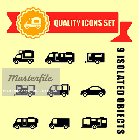 camper van quality icons with red tape
