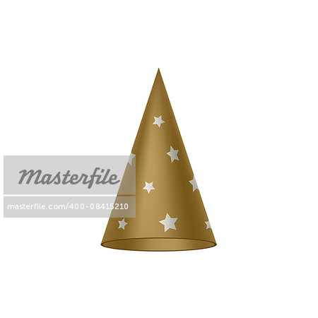 Brown sorcerer hat with silver stars on white background