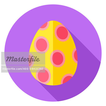 Easter Egg with Big Circles Decor Circle Icon. Flat Design Vector Illustration with Long Shadow. Spring Christian Holiday Symbol.
