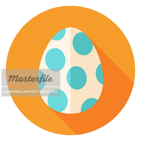 Easter Egg with Big Dots Decor Circle Icon. Flat Design Vector Illustration with Long Shadow. Spring Christian Holiday Symbol.