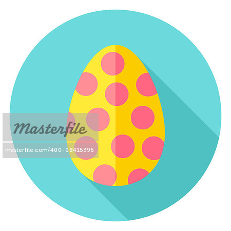 Easter Egg with Circles Decor Circle Icon. Flat Design Vector Illustration with Long Shadow. Spring Christian Holiday Symbol.