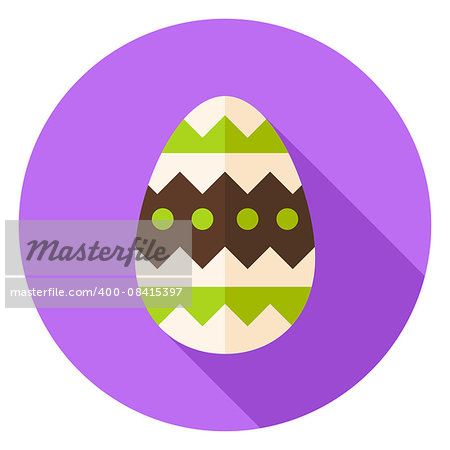 Easter Egg with Ornament Decor Circle Icon. Flat Design Vector Illustration with Long Shadow. Spring Christian Holiday Symbol.