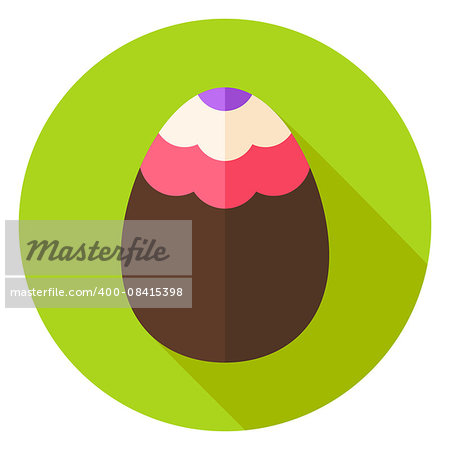 Easter Egg with Wave Ornament Circle Icon. Flat Design Vector Illustration with Long Shadow. Spring Christian Holiday Symbol.