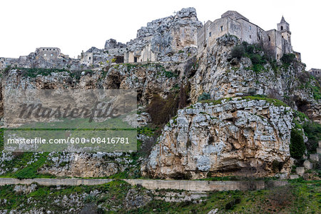 Rocky, coastal cliffs and Matera Cathedral, Sassi, one of the three oldest cities in the world, Matera, Basilicata, Italy