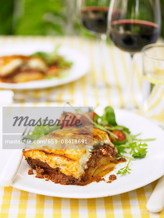 Mousaka with a side salad Mousaka with a side salad