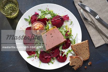 Goose liver terrine on beetroot