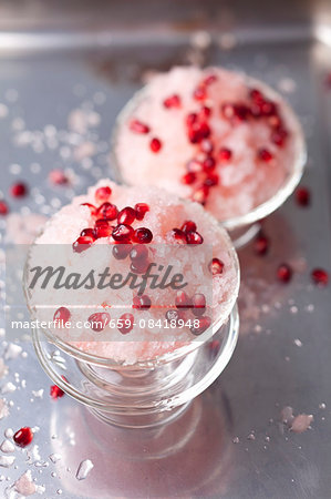 Rhubarb granita with pomegranate seeds