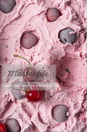Homemade cherry ice cream (full frame)