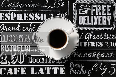 A cup of coffee on a price list A cup of coffee on a price list