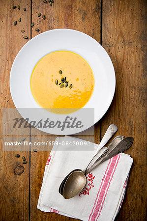 Cream of pumpkin soup with pumpkin seeds