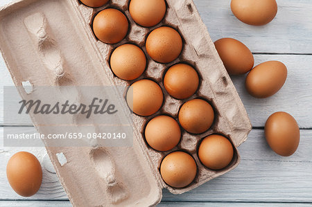 Brown eggs in egg box