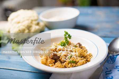 Risotto all'abruzzese (risotto with cauliflower and spicy sausage, Italy)