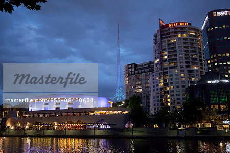 Downtown skyline along the Yarra River at dusk, Melbourne, Victoria, Australia