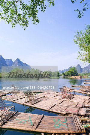 Rafts on Yulong river (Yulonghe), Gaotian village, Yangshuo, Guilin, Guanxi, PRC