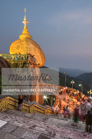 Golden Rock (Kyaiktiyo Pagoda) at night, a Buddhist Temple in Mon State, Myanmar (Burma), Asia