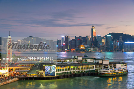 View of Star Ferry Terminal and Hong Kong Island skyline, Hong Kong, China, Asia