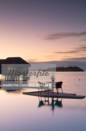 Pool of Sofitel Hotel at dawn, Bora Bora, Society Islands, French Polynesia, South Pacific, Pacific