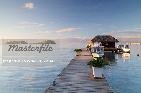 Jetty of Sofitel Hotel with Sofitel Private Island in background, Bora Bora, Society Islands, French Polynesia, South Pacific, Pacific