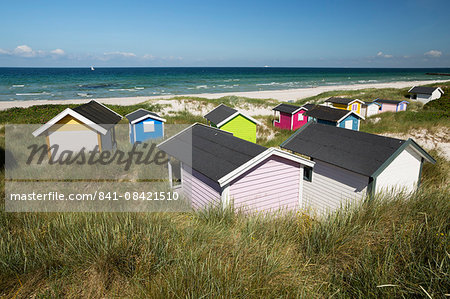 Colourful beach huts in sand dunes, Skanor Falsterbo, Falsterbo Peninsula, Skane, South Sweden, Sweden, Scandinavia, Europe Colourful beach huts in sand dunes, Skanor Falsterbo, Falsterbo Peninsula, Skane, South Sweden, Sweden, Scandinavia, Europe