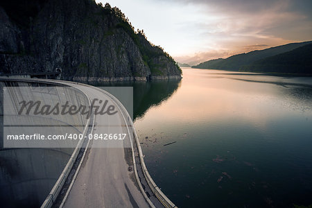 Artificial Lake behind the Bicaz Dam at sunset, Romania