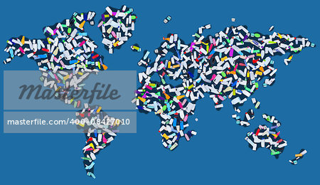 Polluting the world - continents covered with scattered plastic bottles, ecology and environment concept