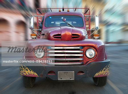 Front view of a fifties vintage US pickup truck with speed blur, Havana, Cuba