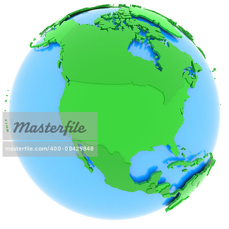 Political map of North America with countries in different shades of green, isolated on white background.