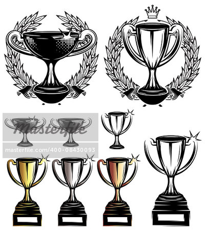 set of vector sport templates with sports cups and laurel wreaths