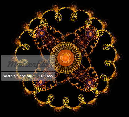Abstract fractal fantasy yellow rounded pattern and shapes.Fractal artwork for creative design,flyer cover, interior, poster.