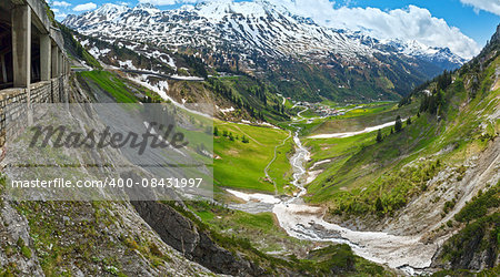 Summer mountain panorama from Holzbodentunnel road (Warth, Vorarlberg, Austria).