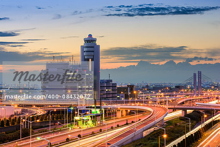 Haneda Airport buildings and roads in Tokyo, Japan.